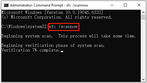 perform an SFC scan in Command Prompt