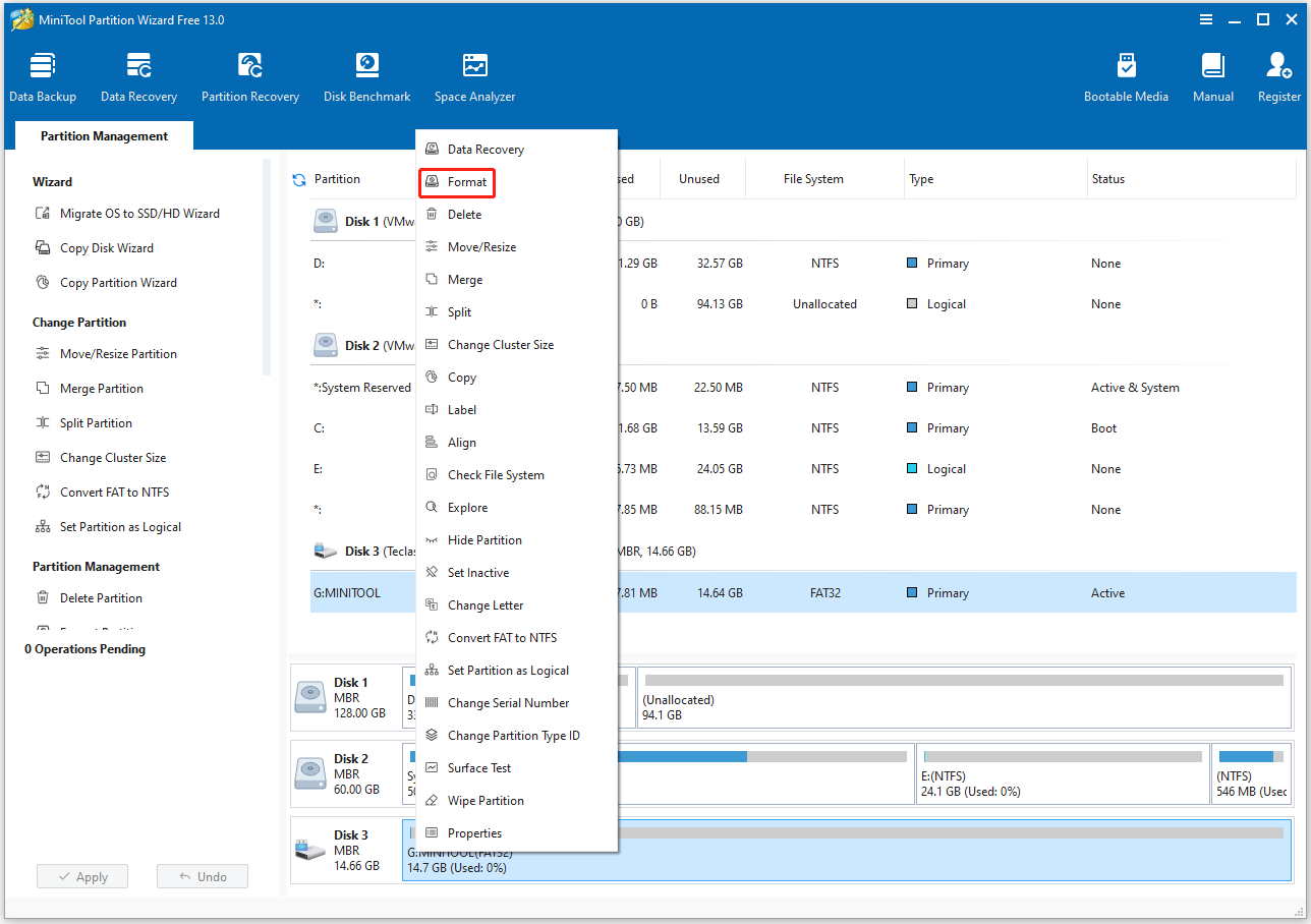 format a drive using MiniTool Partition Wizard