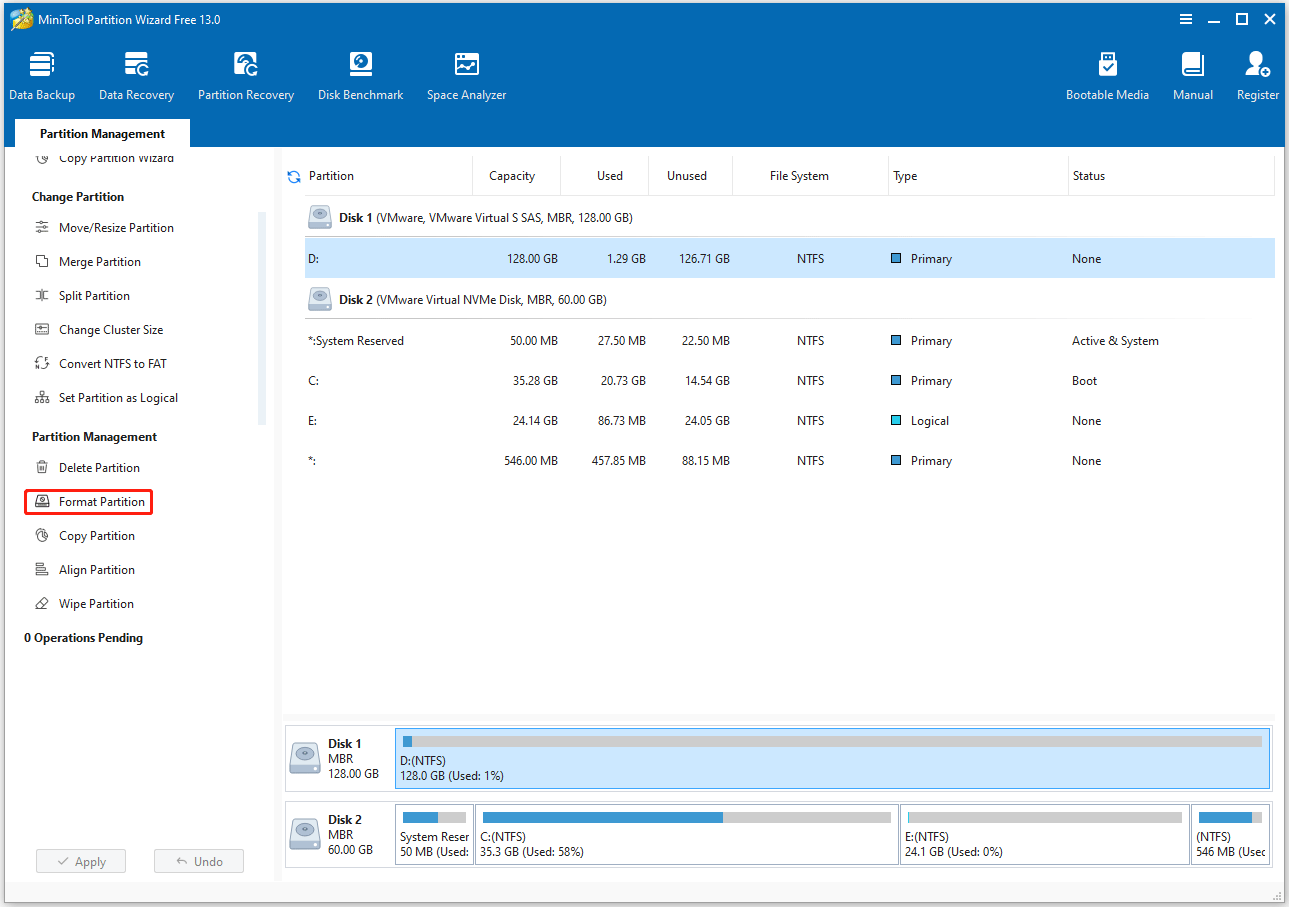 format a drive using MiniTool Partition Wizard