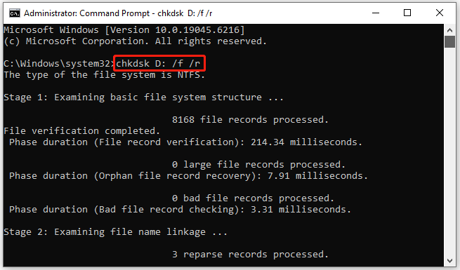 check file system errors using CHKDSK