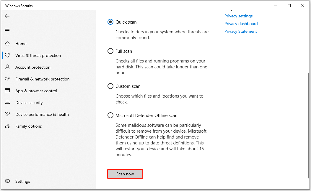 run a malware scan using Windows Security