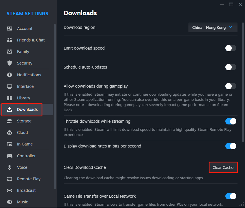 clear Steam download cache