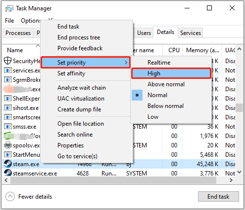 set Steam to high priority