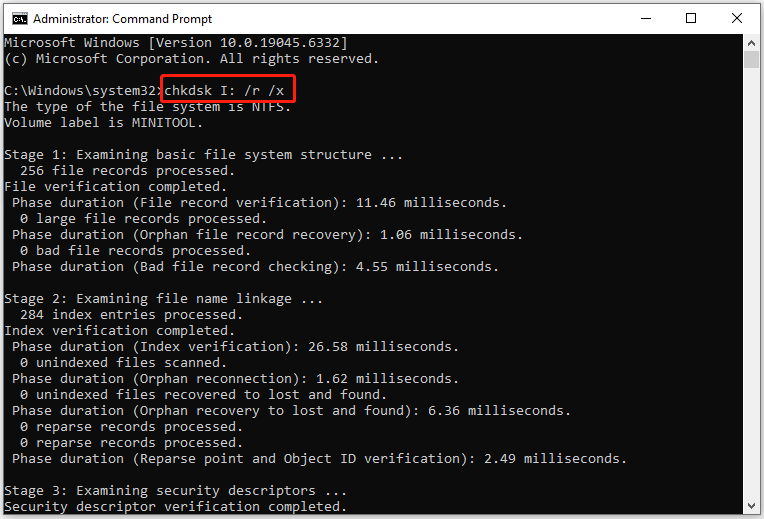 run CHKDSK in Command Prompt