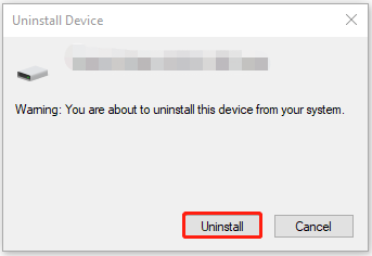click Uninstall in the Uninstall Device window