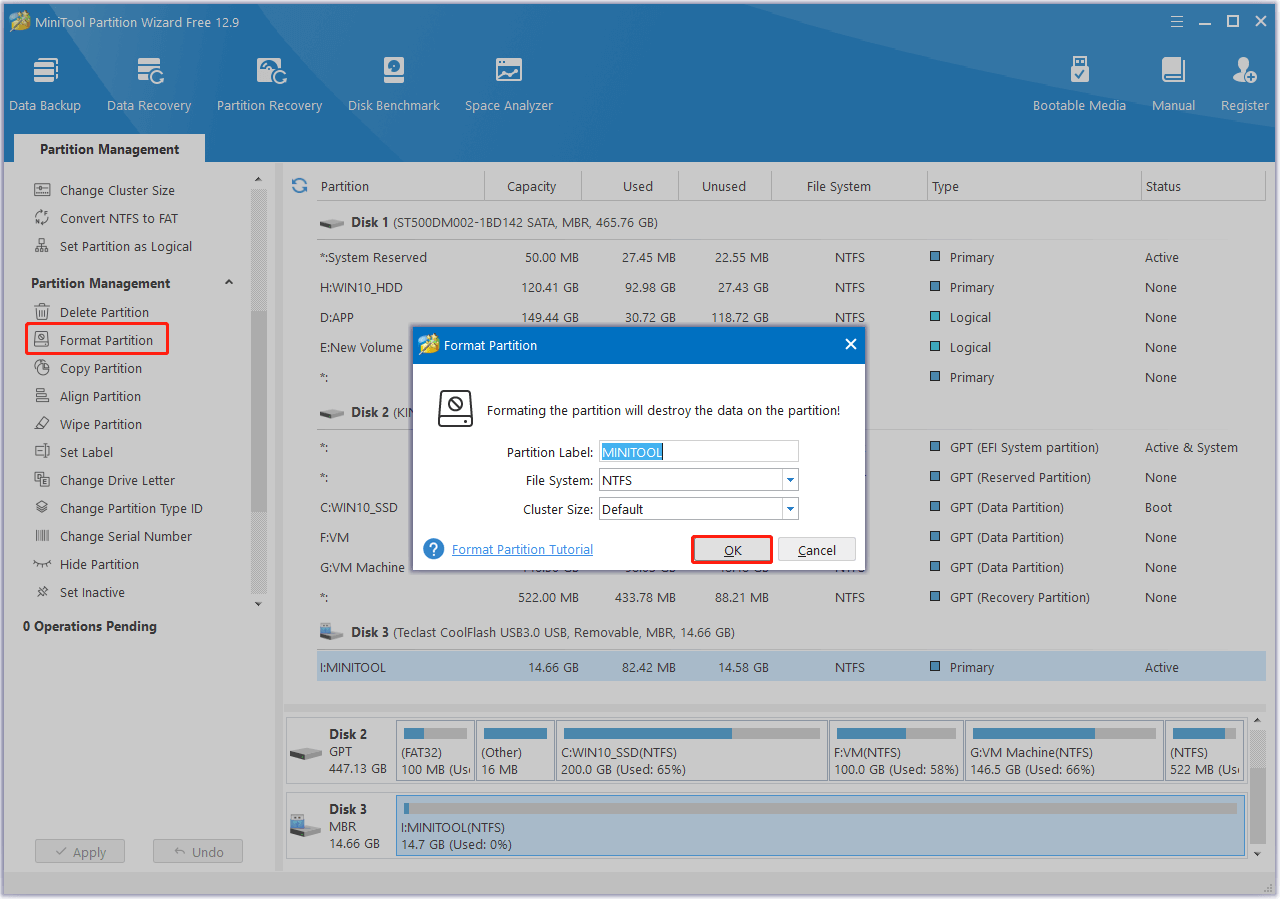format partition in MiniTool Partition Wizard