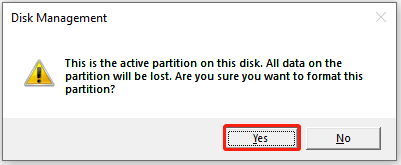 click Yes in the pop-up window