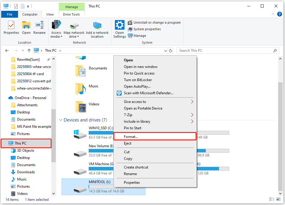 select Format in File Explorer