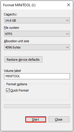 format partition in File Explorer