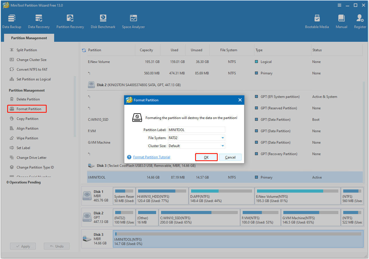 format partition in MiniTool Partition Wizard