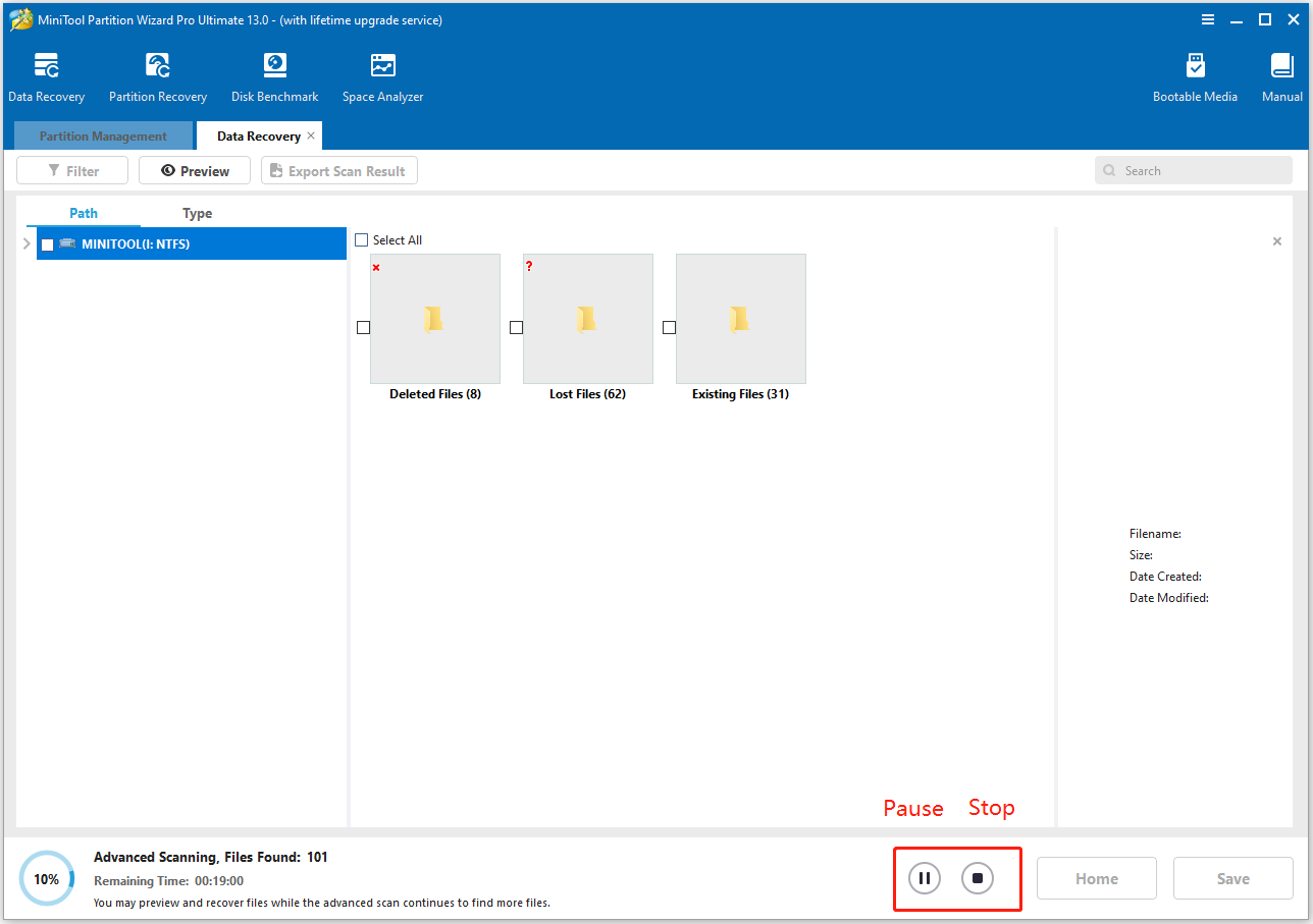 scan thumb drive in MiniTool Partition Wizard