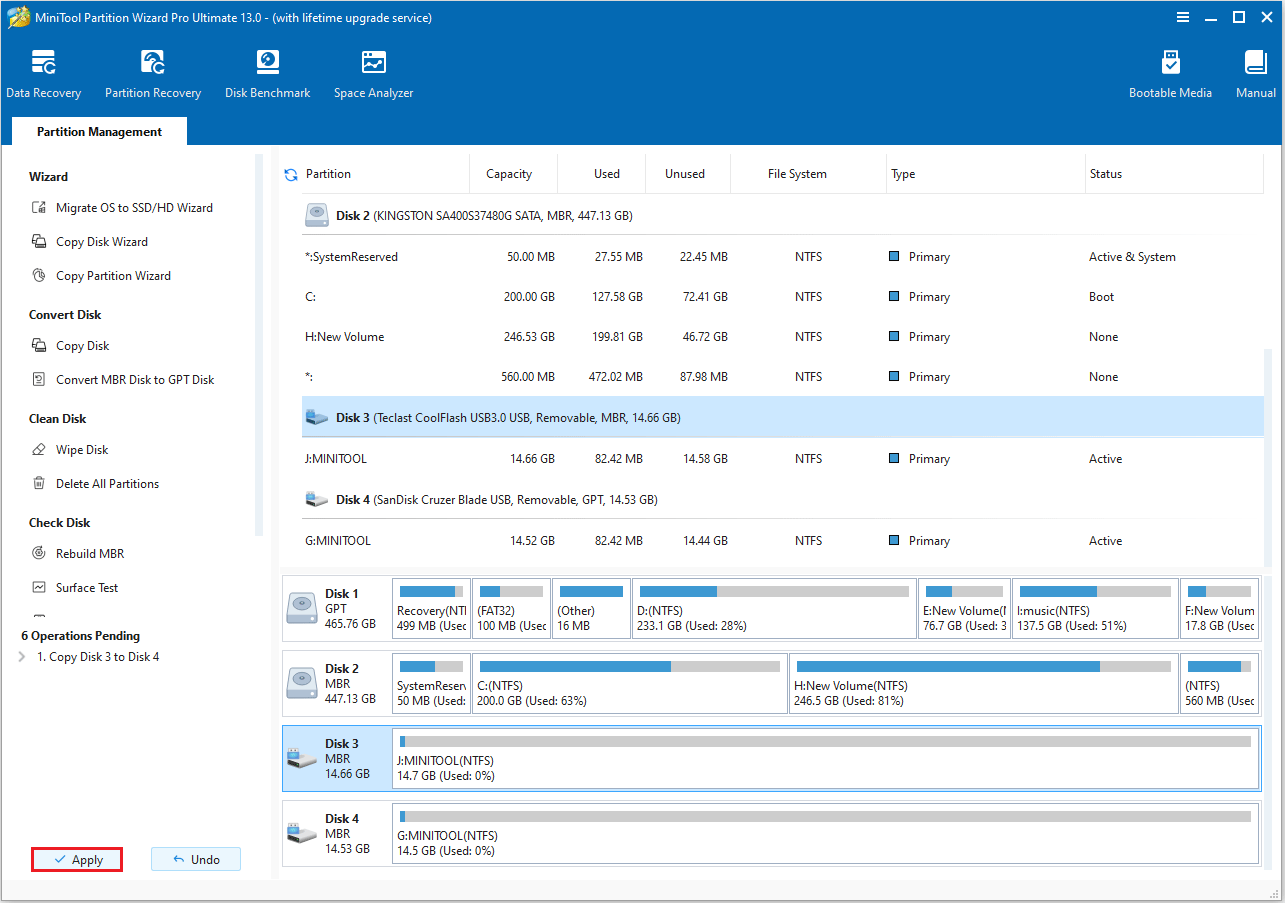 click Apply in MiniTool Partition Wizard