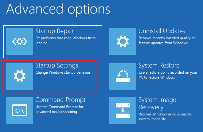 click Startup Settings