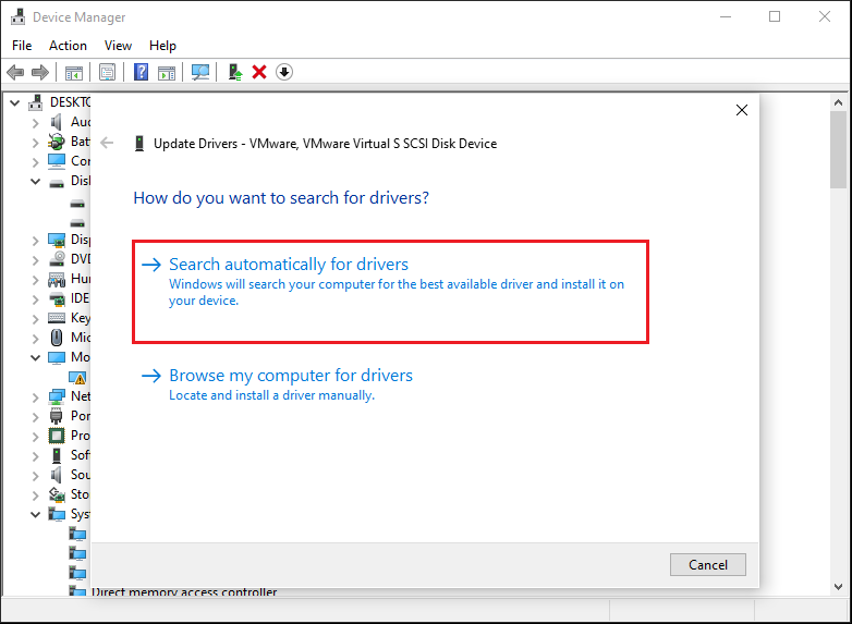 click Search automatically for drivers