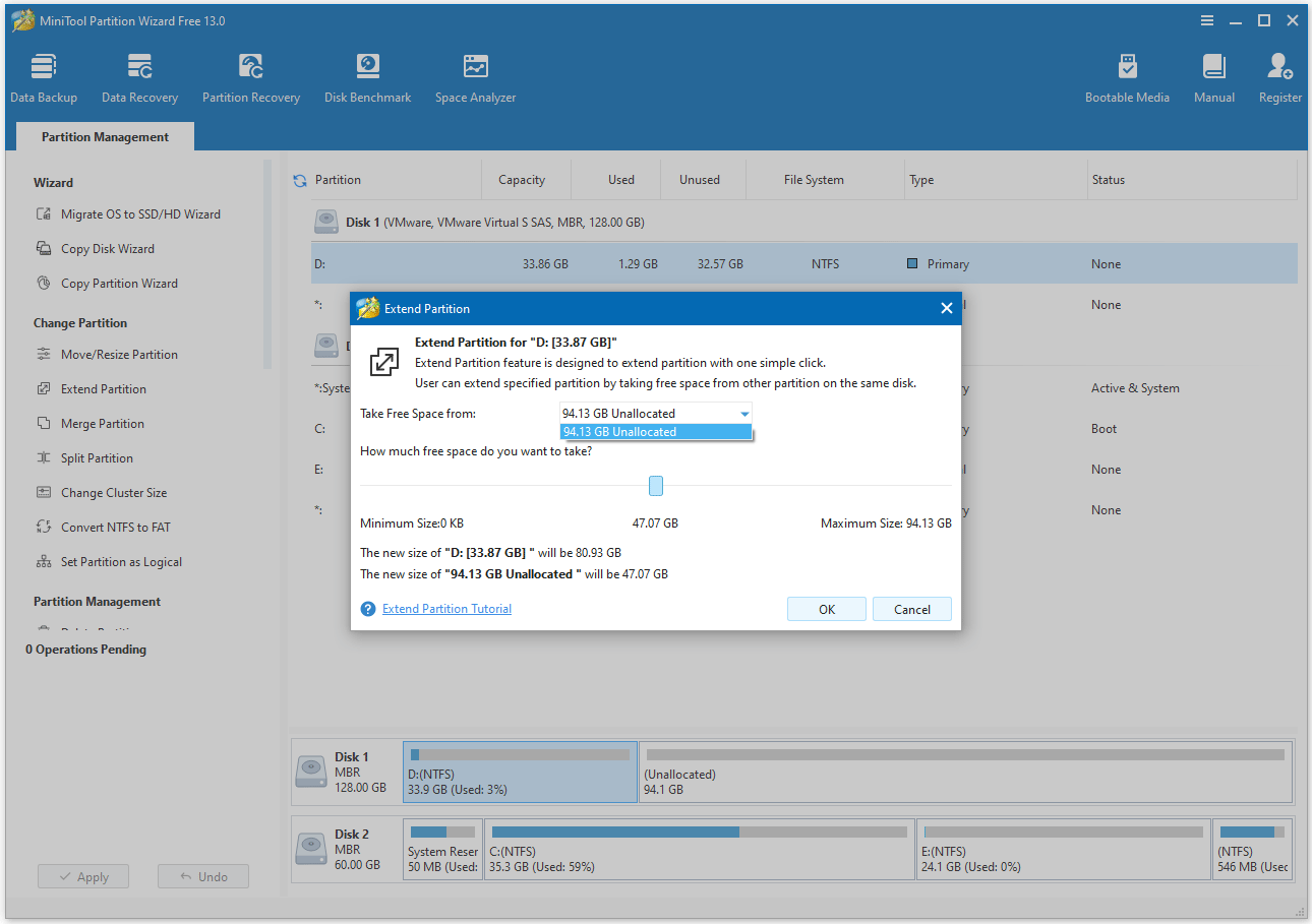 take free space from unallocated space