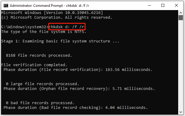 repair file system corruption using CHKDSK