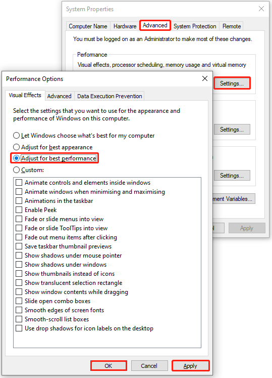 optimize visual effects