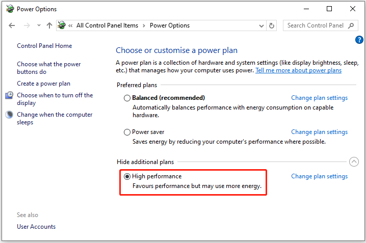 use High performance power plan