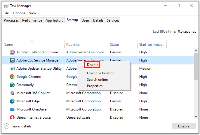 disable startup programs