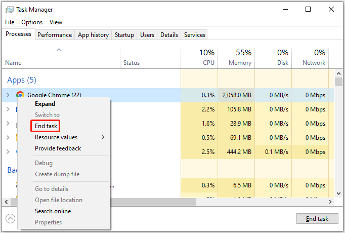 close unnecessary background apps
