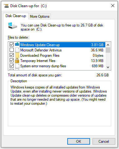 use Disk Cleanup to delete unnecessary files