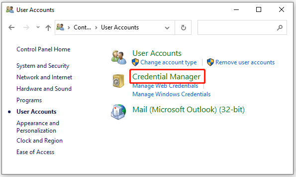 click Credential Manager