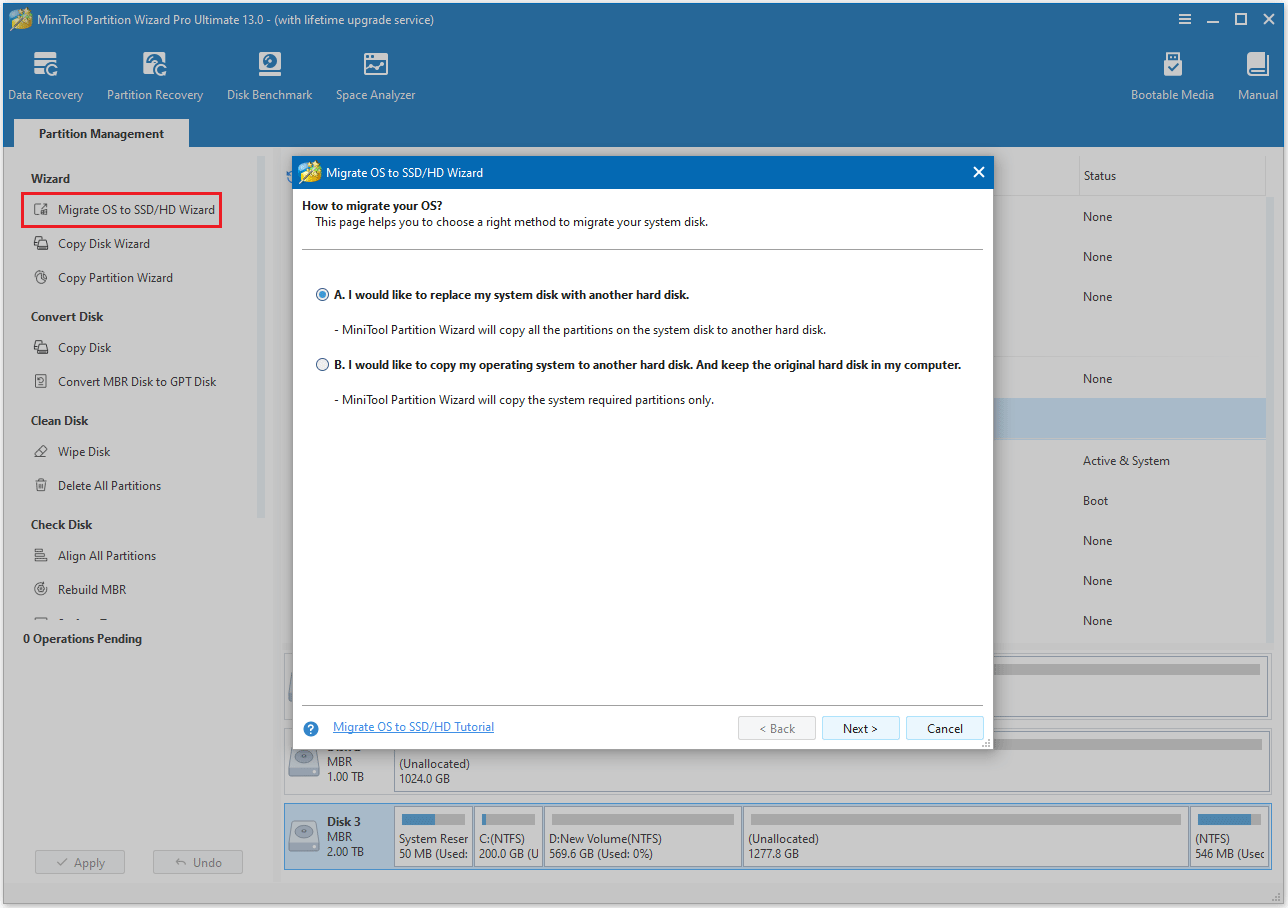 choose option B and click Next in MiniTool Partition Wizard
