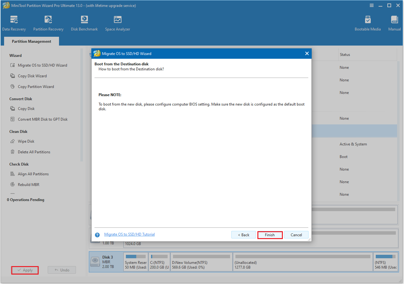 click Finish in MiniTool Partition Wizard