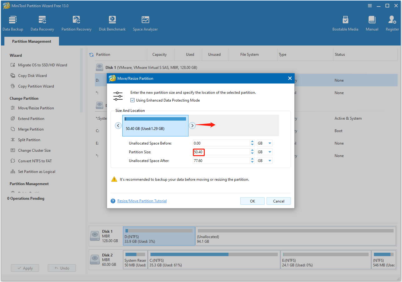 lengthen the handle to occupy more unallocated space