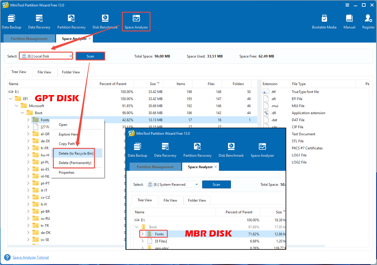 screenshot showing Space Analyzer in MiniTool Partition Wizard