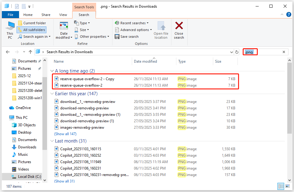 The File Explorer interface with the duplicate files selected to delete.