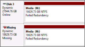 A missing dynamic disk in Disk Management.