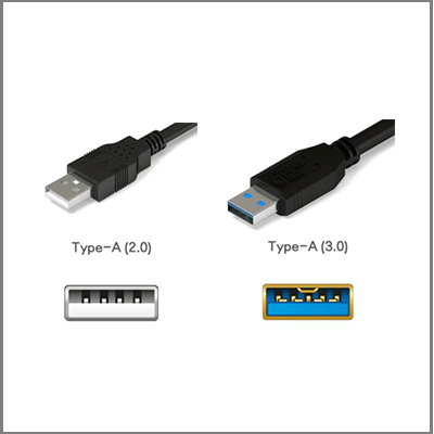 USB Type A interfaces for USB 2 and 3 versions.