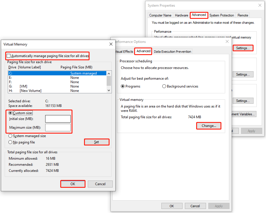 The process of increasing the virtual memory.