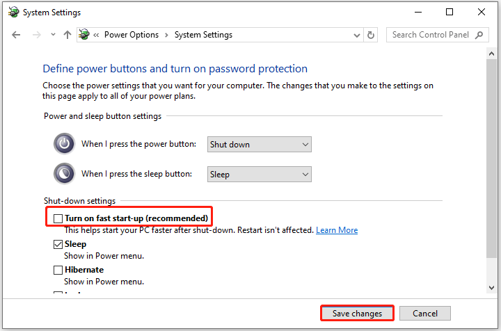 The process of turning off fast start-up.