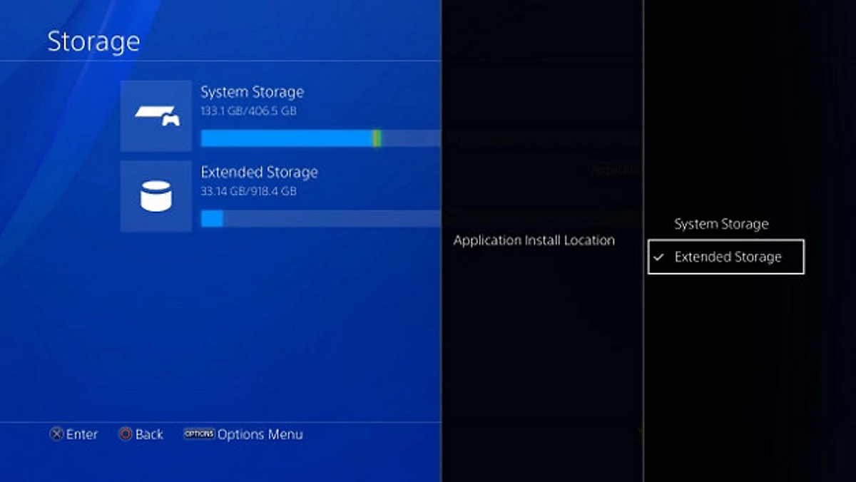 The Extended Storage option selected in the Storage window.