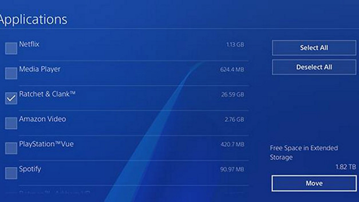 The Move option selected in the PS4 Applications window.