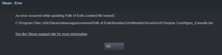 The error message image of the Steam content file locked error.