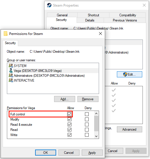 Full control given to the Steam app.