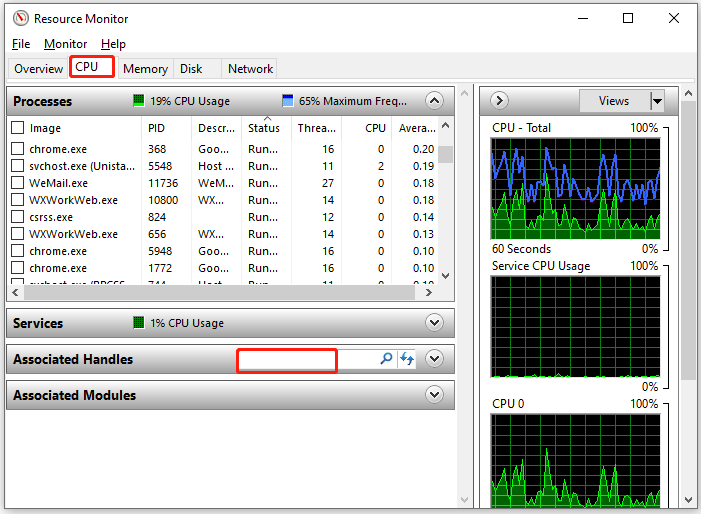 The process of ending processes in the Resource Monitor interface.