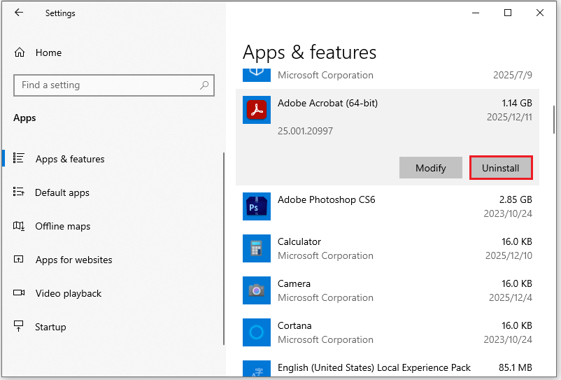 The interface of the App and features in Settings with the Uninstall option.