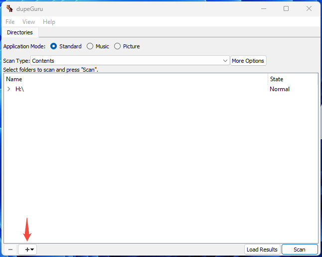 The dupeGuru interface with the added USB drive.
