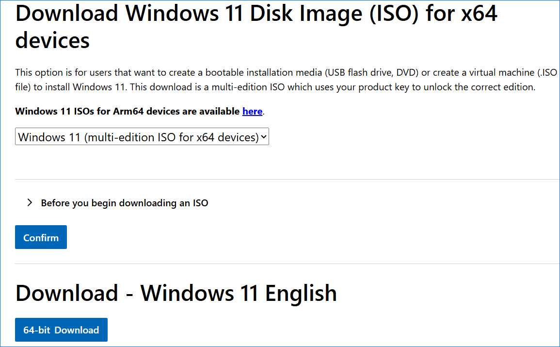 The Download Windows 11 page to download an ISO file.