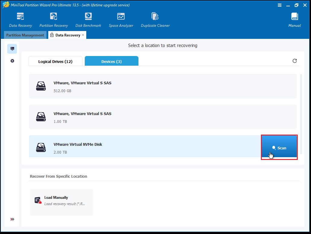 The Data Recovery interface with the selected Scan option.