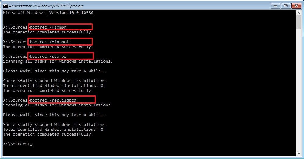 The command line to rebuild BCD.