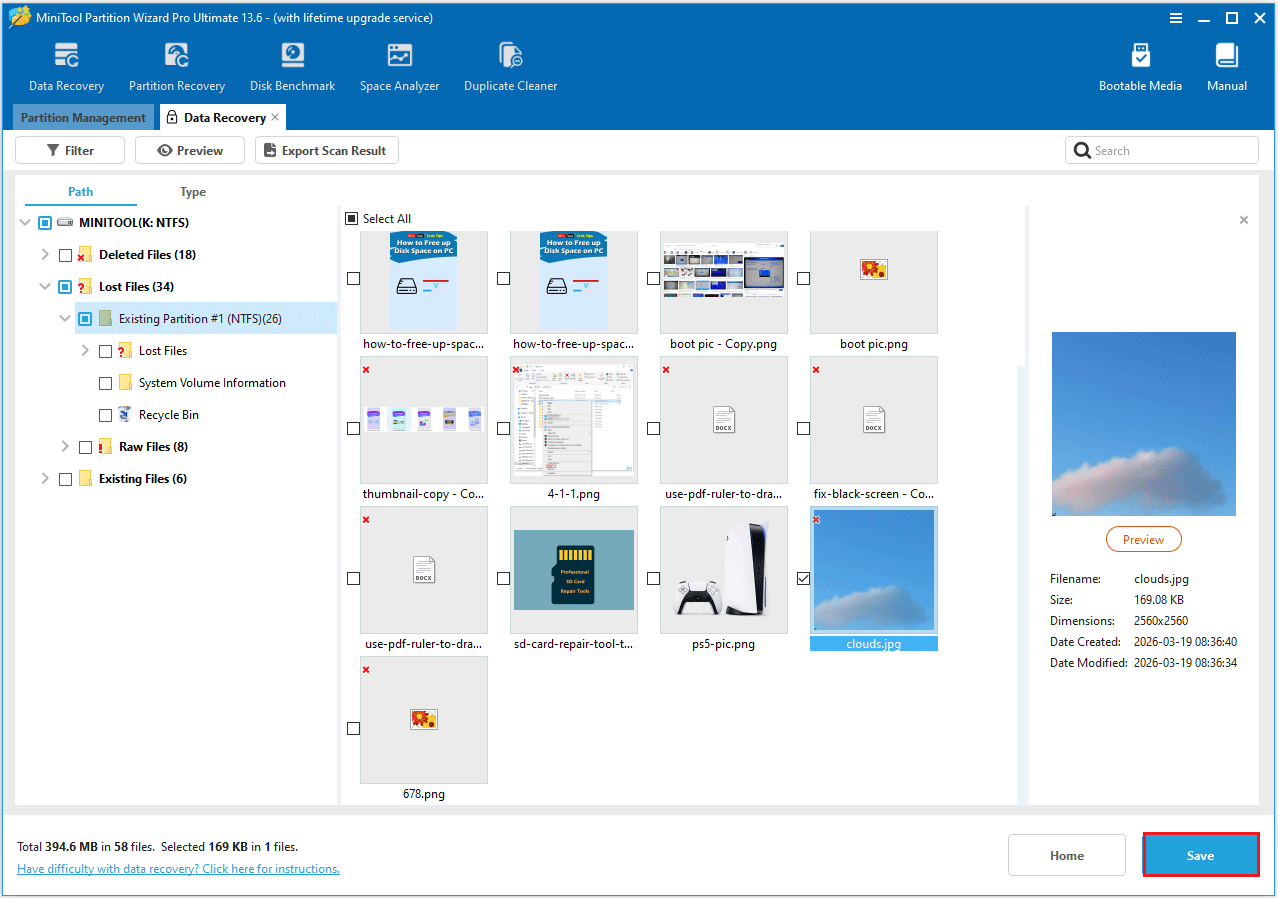 The Data Recovery Path interface with the selected Save option.