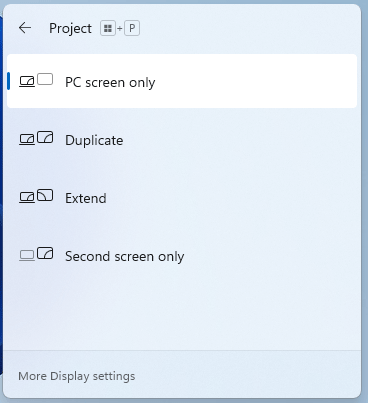 The Project menu interface with different modes.