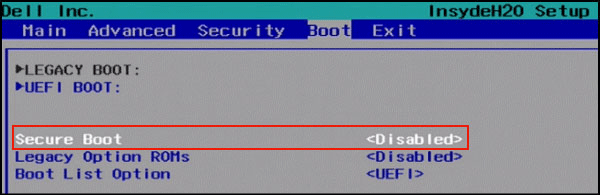 Secure Boot disabled in BIOS.