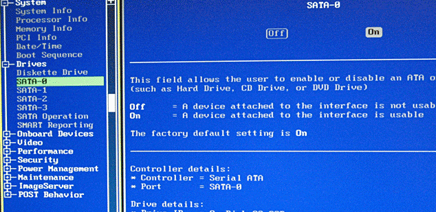 SATA port setting in BIOS.