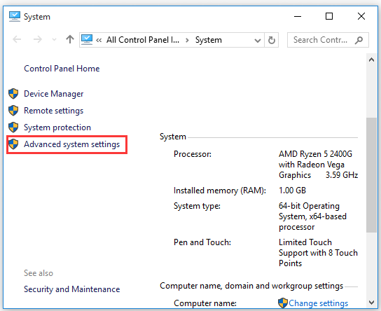 click Advanced system settings
